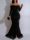 SC Long Sleeve Off Shoulder Split Maxi Dress AIL-303