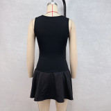 SC Solid Color Sleeveless Splicing Mini Dress GPBY-15784