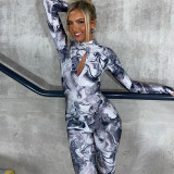 SC Print Hollow Out Backless Jumpsuit GPBY-14598