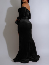 SC Long Sleeve Off Shoulder Split Maxi Dress AIL-303
