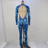 SC Print Hollow Out Backless Jumpsuit GPBY-14598