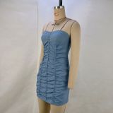 SC Solid Color Tube Top Pleated Mini Dress GPBY-14718