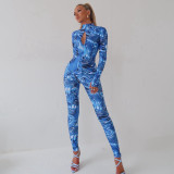 SC Print Hollow Out Backless Jumpsuit GPBY-14598