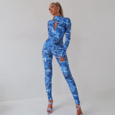 SC Print Hollow Out Backless Jumpsuit GPBY-14598