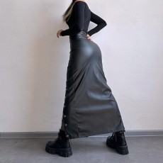 SC Solid Color Split Tie Up Long Skirt GPBY-16556