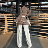 SC Print Plaid Long Sleeve Tops Loose Pant Suit GPBY-16523