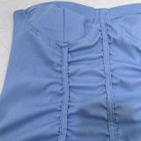SC Solid Color Tube Top Pleated Mini Dress GPBY-14718