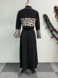 SC Leopard Print Patchwork Long Skirt 2 Piece Set NY-10955