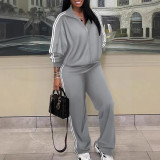 SC Plus Size Stripe Patchwork Zipper Two Piece Pants Set NY-10959