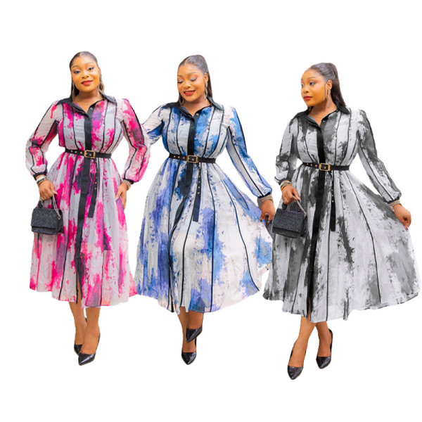 SC Contrast Color Lapel Shirt Dress XHXF-970