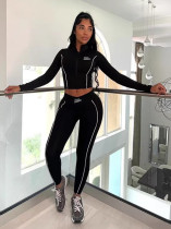 SC Letter Print Long Sleeve Zipper Pants Suit GCNF-02251