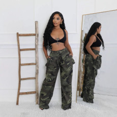 SC Camouflage Print Loose Zipper Pant GSMJ-6975