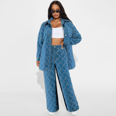 SC Plaid Print Long Sleeve Loose Pants Suit GDAM-218571