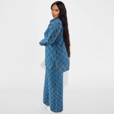 SC Plaid Print Long Sleeve Loose Pants Suit GDAM-218571