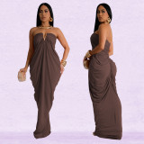 SC V Neck Slolid Color Tube Top Dress BY-7135