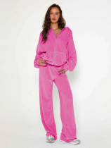 SC Velour Zipper Hoodies Loose Pants Suit MIL-122
