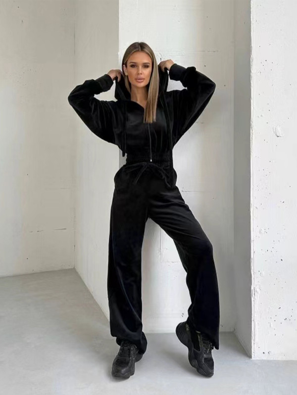 SC Hooded Zipper Sport Velour Jacket Pants Set MIL-116