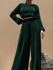 SC Solid Color Long Sleeve Wide Leg Pants Suit MIL-121