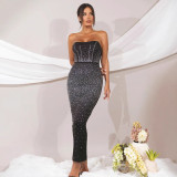 SC Plus Size Hot Drill Tube Tops Maxi Dress NY-3353