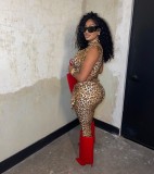 SC Leopard Print Sleeveless Tie UP 2 Piece Pant Set MEM-88617