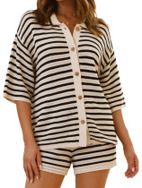 SC Stripe Knits Hollow Out Two Piece Shorts Set MDF-5505