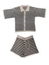 SC Stripe Knits Hollow Out Two Piece Shorts Set MDF-5505
