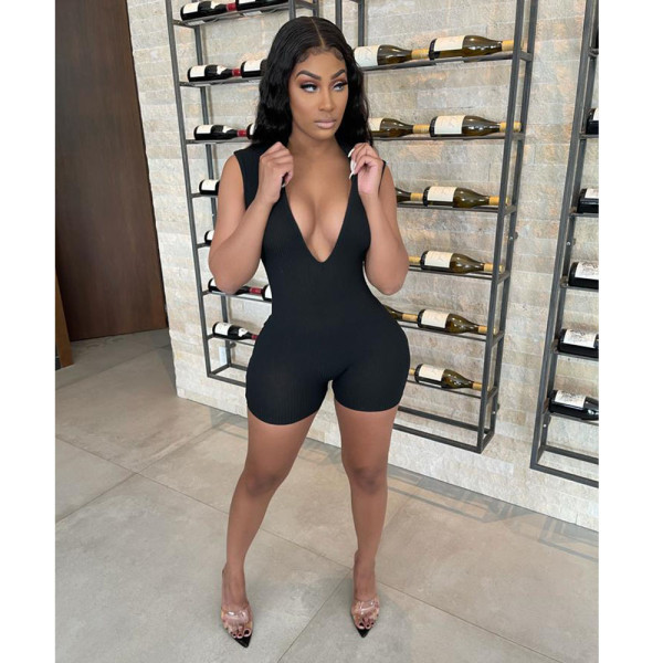 SC V Neck Sleeveless Slim Romper GCNF-0115