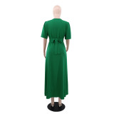 SC Solid Color Tie Up Split Maxi Dress GYLY-10579
