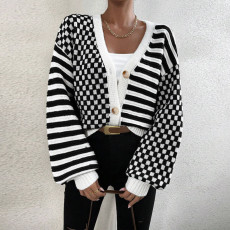 SC Plaid Patchwork Stripe Knits Coats GDAM-1027
