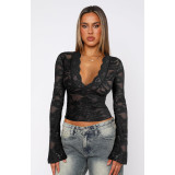 SC Sexy Deep V Neck Lace Tops ASL-6772