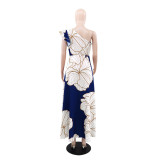 SC Slash Neck Backless Print Split Long Dress GYLY-10594