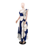 SC Slash Neck Backless Print Split Long Dress GYLY-10594