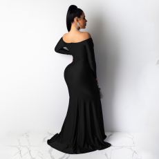 SC Sexy V Neck Off Shoulder Split Long Evening Dress AIL-143