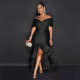 SC Plus Size Solid One Shoulder Lace Maxi Dress NY-10960