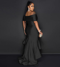 SC Plus Size Solid One Shoulder Lace Maxi Dress NY-10960