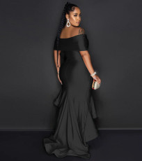 SC Plus Size Solid One Shoulder Lace Maxi Dress NY-10960