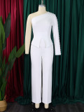 SC Plus Size Single Shoulder Long Sleeve Solid Pants Suit GATE-D463