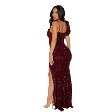 SC Sexy Sequin Solid Color Split Evening Dress CYA-901361