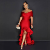 SC Plus Size Solid One Shoulder Lace Maxi Dress NY-10960