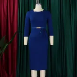SC Plus Size Solid Color 3/4 Sleeve Midi Dress GMLF-3312