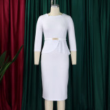 SC Plus Size Solid Color 3/4 Sleeve Midi Dress GMLF-3312