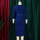 SC Plus Size Solid Color 3/4 Sleeve Midi Dress GMLF-3312