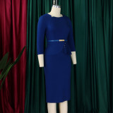 SC Plus Size Solid Color 3/4 Sleeve Midi Dress GMLF-3312