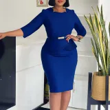 SC Plus Size Solid Color 3/4 Sleeve Midi Dress GMLF-3312