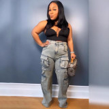 SC Plus Size Fashion Multi-pockets Removable Straight Jeans GAKF-41208