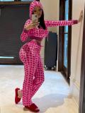 SC Gold Velour Print Hooded Two Piece Pants Set GLF-10071-1