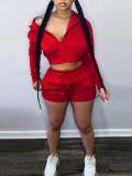 SC Solid Color Zipper Sweatshirt Two Piece Shorts Set GLF-10011