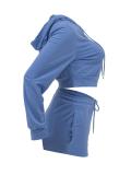 SC Solid Color Zipper Sweatshirt Two Piece Shorts Set GLF-10011