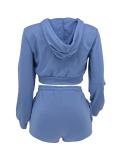 SC Solid Color Zipper Sweatshirt Two Piece Shorts Set GLF-10011
