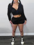 SC Solid Color Zipper Sweatshirt Two Piece Shorts Set GLF-10011